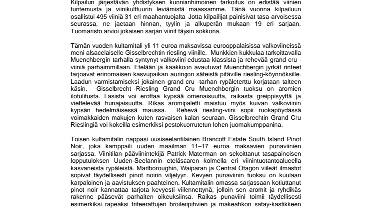 ALSACEN JA UUDEN-SEELANNIN VIINIT NAPPASIVAT KULTAMITALIT VUODEN VIINIT 2015 -KILPAILUSSA