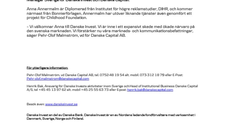 Danske Invest satsar stort i Sverige