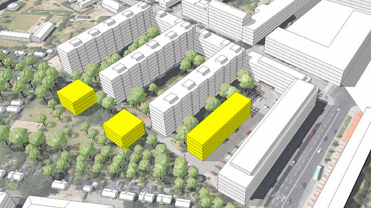 Kvarteret Lärkträdet 16 som det kan komma att se ut. Illustration: FOJAB arkitekter