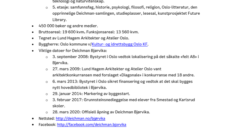 Fakta om Deichman Bjørvika