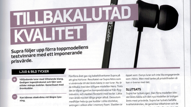 SUPRA NERO - "Bästa Köp" i tidningen Ljud & Bild