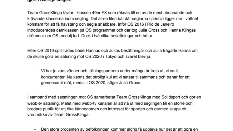Team GrossKlingas väg mot OS 2020 i samarbete med Solidsport