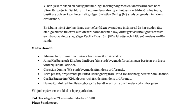 ​Pressinbjudan: Julen börjar på Sundstorget på torsdag