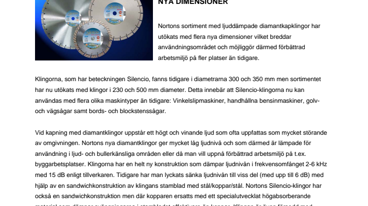 Ljuddämpad diamantkapklinga i flera nya dimensioner