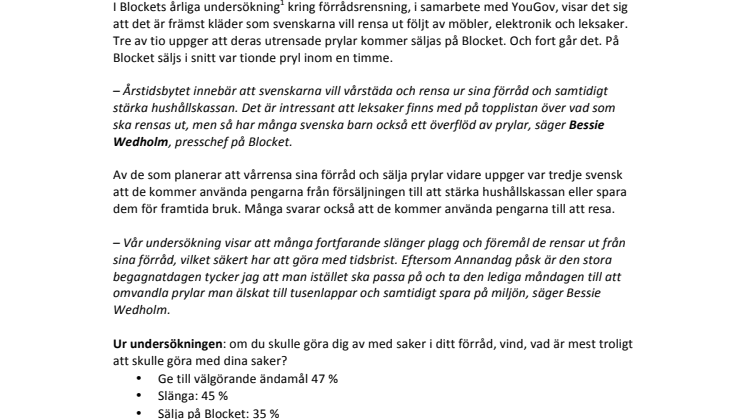 ​Sju av tio svenskar planerar att vårrensa sina förråd – Stora Begagnatdagen infaller Annandag påsk