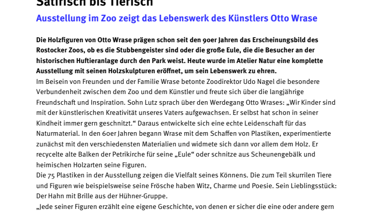 Satirisch bis Tierisch: Ausstellung im Zoo zeigt das Lebenswerk des Künstlers Otto Wrase