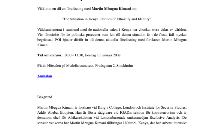 Pressinbjudan - Situationen i Kenya