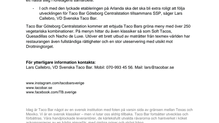 ​Taco Bar öppnar på Göteborg Centralstation