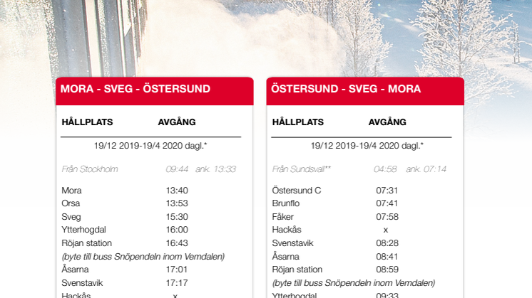 Tidtabell Snötåget 2019-2020
