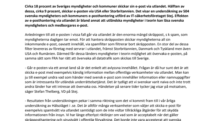 Var femte svensk myndighet och kommun skickar sin e-post via utlandet