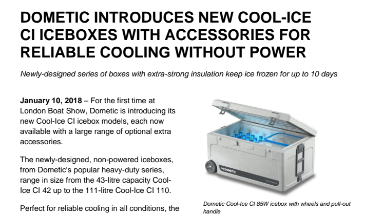 Dometic Introduces New Cool-Ice CI Iceboxes with Accessories for Reliable Cooling Without Power