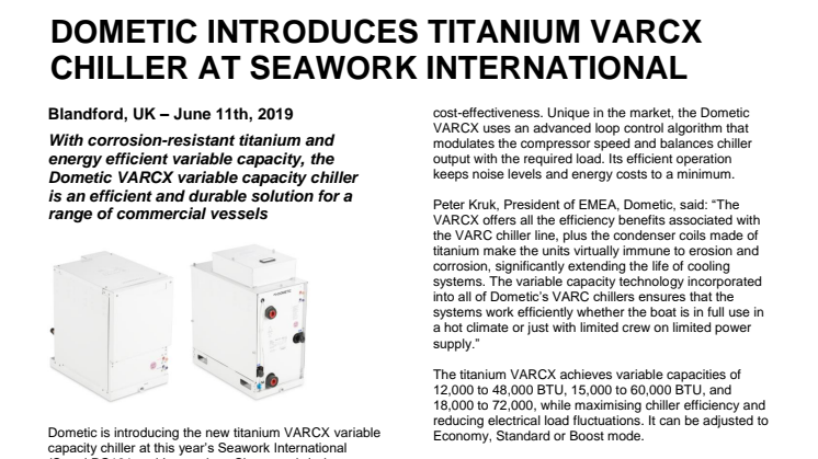 Dometic Introduces Titanium VARCX Chiller at Seawork International