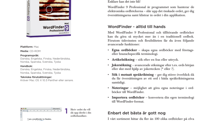 Produktblad WordFinder 9 Professional, Mac