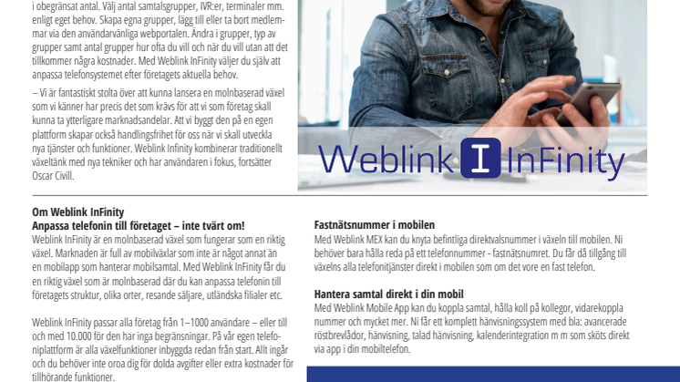 Nyhet, Weblink InFinity. Det andra kallar tillägg kallar vi standard!