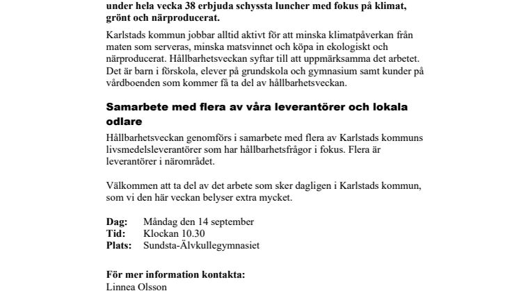 Pressinbjudan: En vecka med extra fokus på hållbar mat
