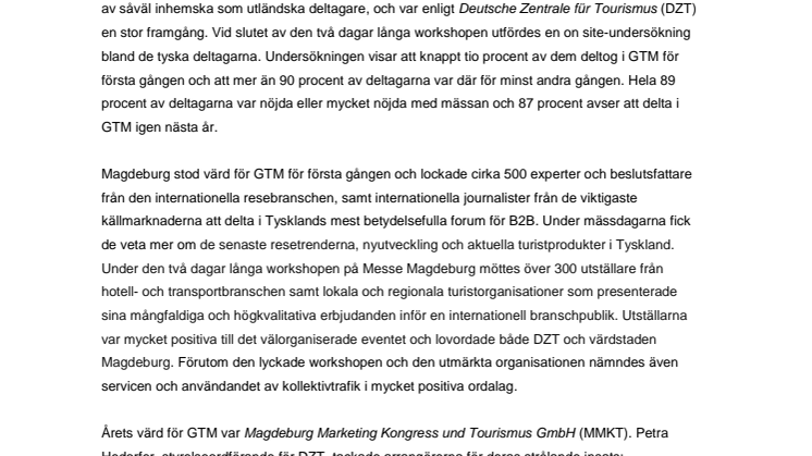 DZT rapporterar: Stor succé för GTM i Magdeburg