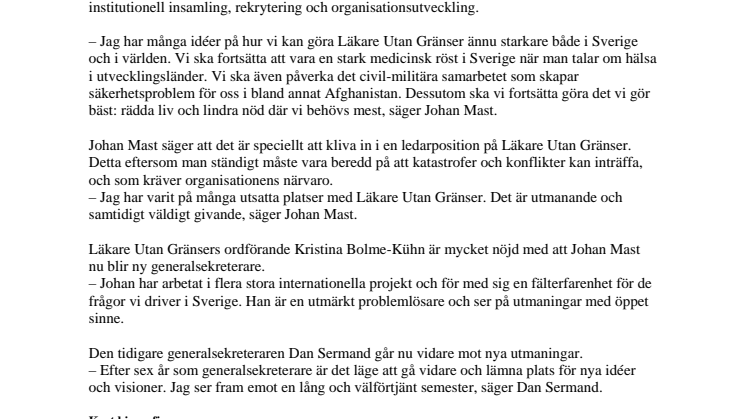 Ny generalsekreterare för Läkare Utan Gränser i Sverige