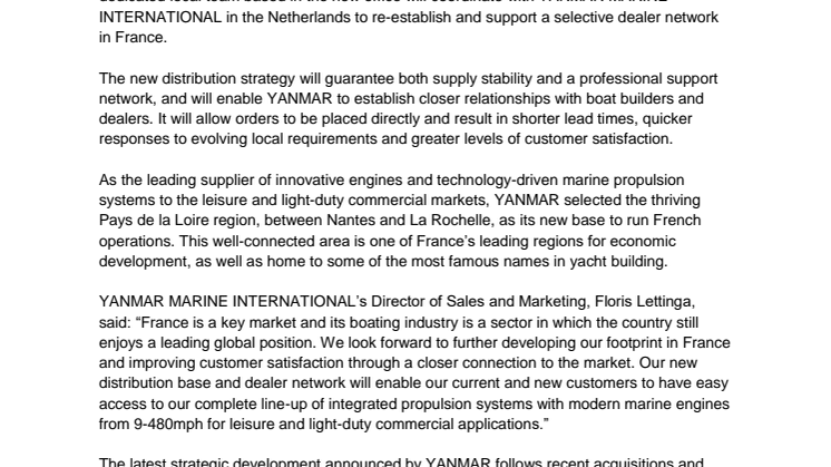 YANMAR Strengthens Distribution in France with Opening of New Sales and Customer Representative Office