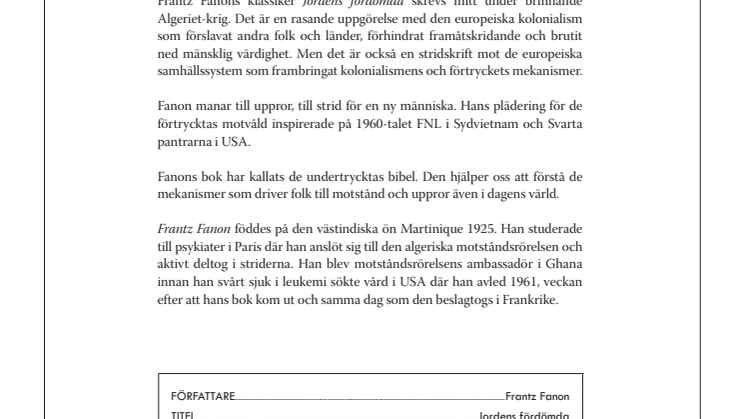 "Jordens fördömda" av Frantz Fanon - ute nu!