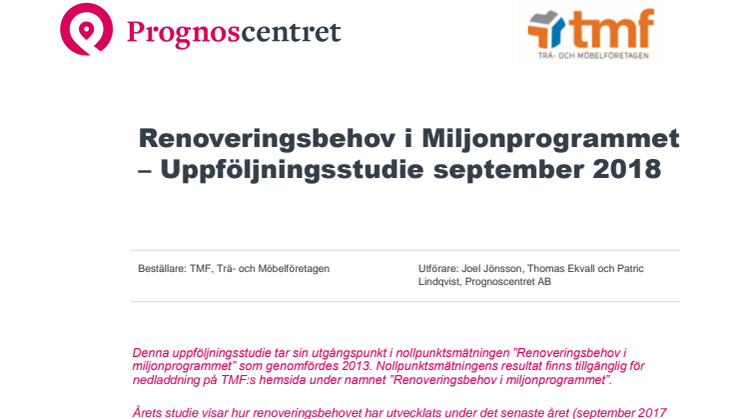 Renoveringsbehov i miljonprogrammet - 2018