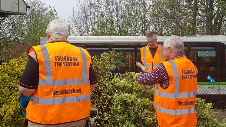 Friends of Stourbridge Stations working on planters at Stourbridge Junction