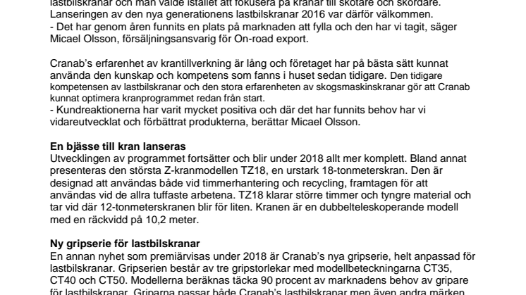 Cranab AB breddar lastbilsprogrammet med nya produkter