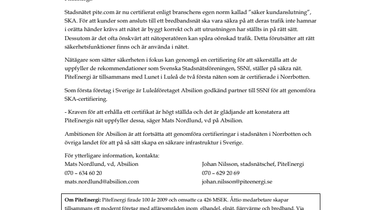 Högt betyg till PiteEnergi för stadsnätet pite.com