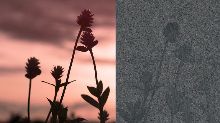 Mönstret i fasadskivan uppstår som en kontrast mellan ruff och slät yta