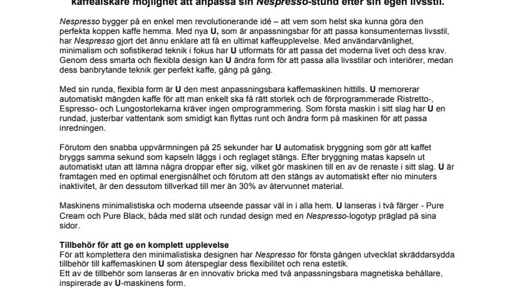 U – KAFFEMASKINEN SOM LEVER SOM DU