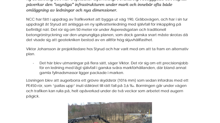 Självfallsledning i problematisk geoteknik