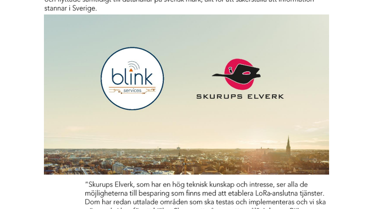 Skurups Elverk väljer Blink Services som leverantör av LoRaWAN