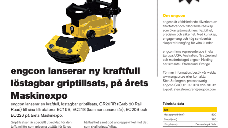 engcon lanserar ny kraftfull löstagbar griptillsats