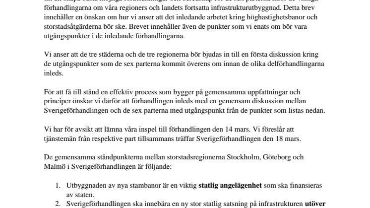 Gemensamt brev till Sverigeförhandlingen