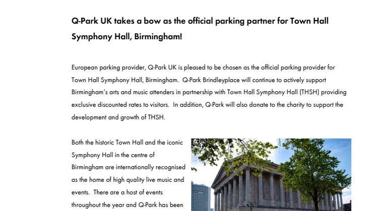 Q-Park UK takes a bow as the official parking partner for Town Hall Symphony Hall, Birmingham! 