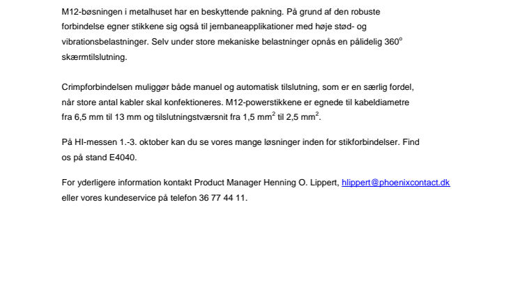 M12-powerstik med kompakt crimptilslutning til egen montage