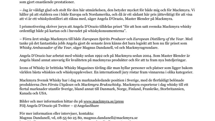 Mackmyras Angela D’Orazio får Ikon-status
