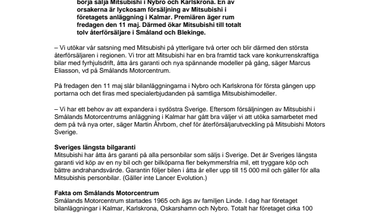 Mitsubishi ritar in Nybro och Karlskrona på kartan