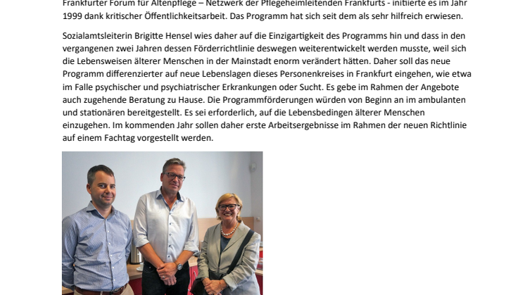 Frankfurter Programm Würde im Alter: kreativ, umsichtig, einzigartig