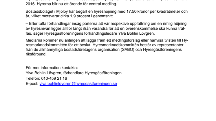 Hyresförhandlingarna i Mjölby har strandat