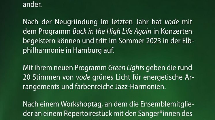"Green-Lights" - Konzert des UniChors mit dem Ensemble vode