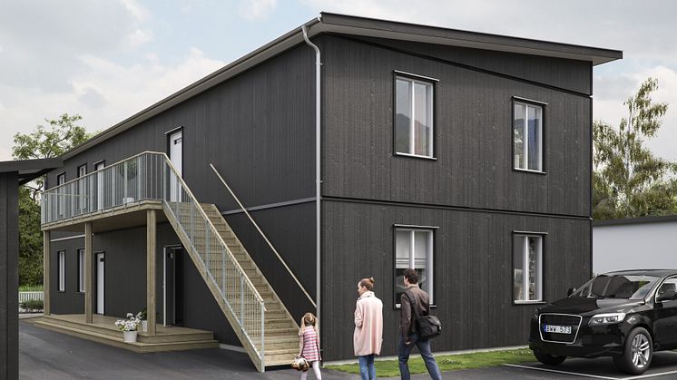 BoKlok Rimfrosten - Entrésida med loftgång
