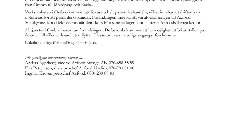 Axfood Snabbgross flyttar varuförsörjning