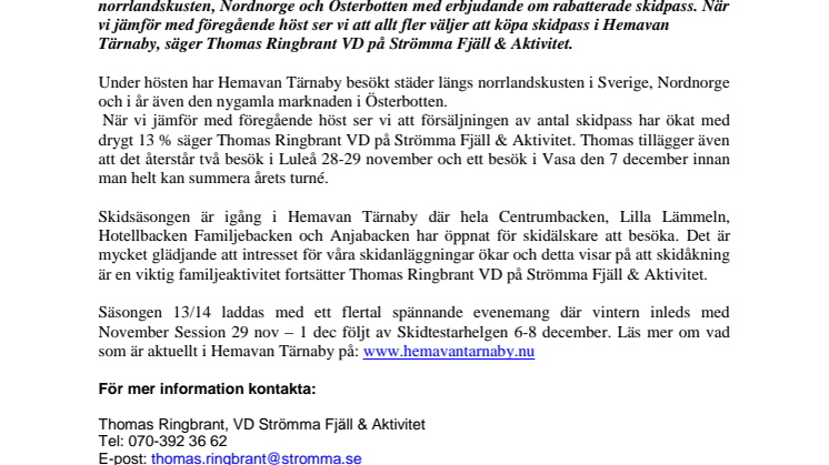 Fler väljer Hemavan Tärnaby