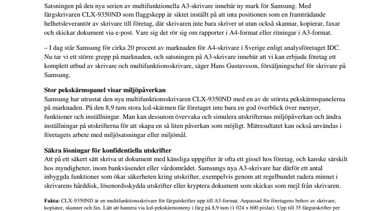 A3-skrivare ny marknad för Samsung