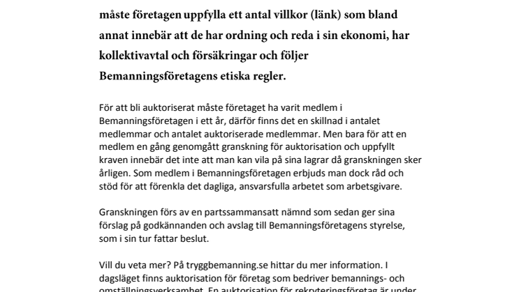 Bemanningsföretagens auktorisation- vad är det?