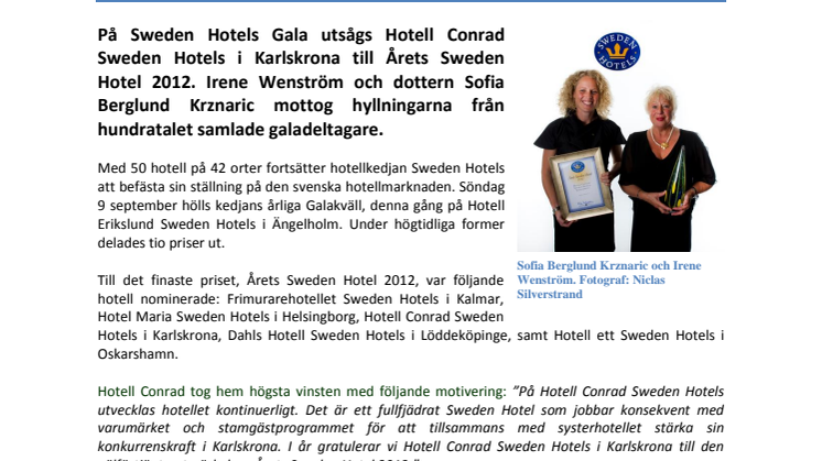 Hotell Conrad i Karlskrona är Årets Sweden Hotel 2012