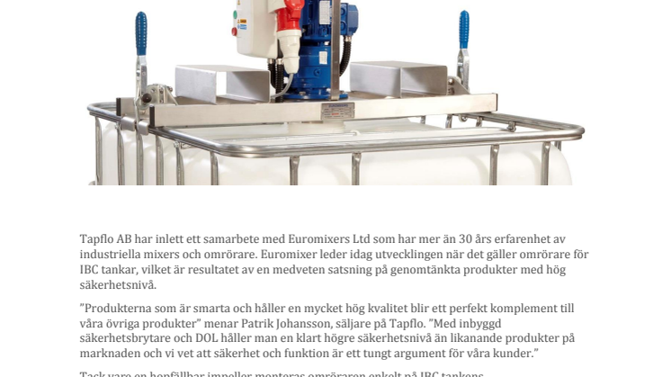 Stora besparingar med omrörare monterad direkt på IBC tanken.