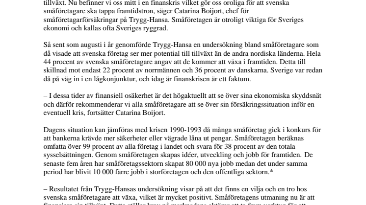 Framtidstro viktigt för svenska småföretagare