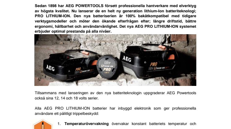 Rå batteridriven kraft med Pro Lithium batteriteknologin från AEG Powertools