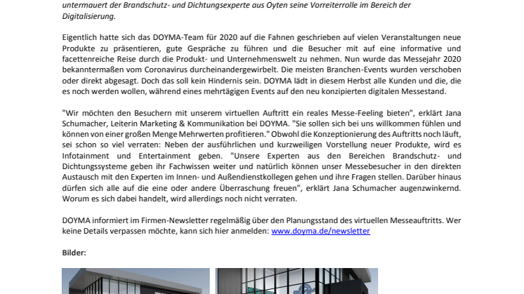 DOYMA-Pressemitteilung: Virtueller Messeauftritt im Herbst 2020 geplant